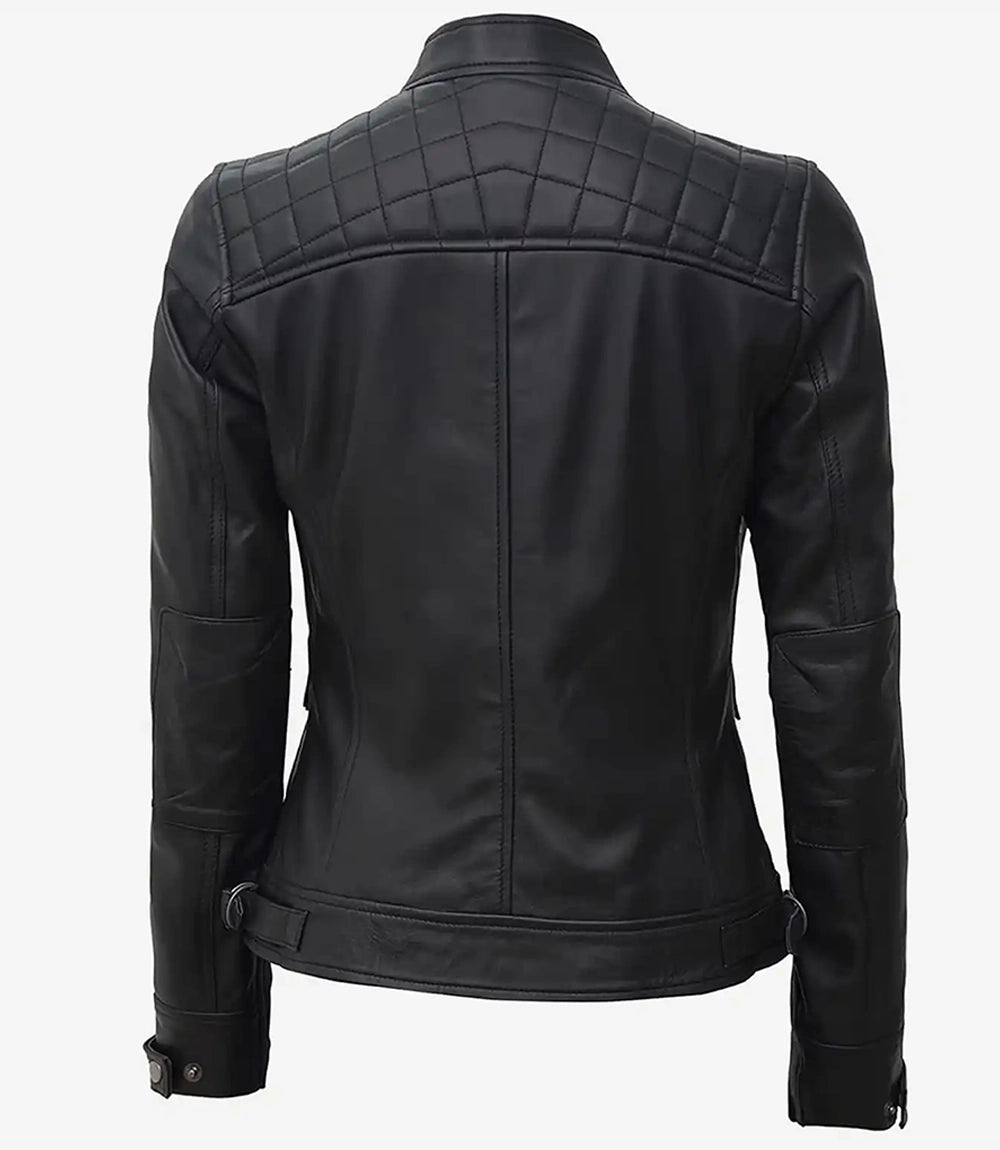Womens Tall Black Leather Motorcycle Jacket