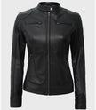 Womens Tall Black Leather Moto Jacket