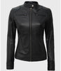 Womens Tall Black Leather Moto Jacket