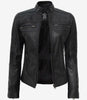 Womens Tall Black Leather Cafe Racer Jacket