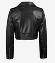 Womens Black Asymmetrical Cropped Leather Jacket