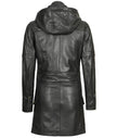 Womens Black 3 4 Length Leather Coat With Hood