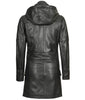 Womens Black 3 4 Length Leather Coat With Hood