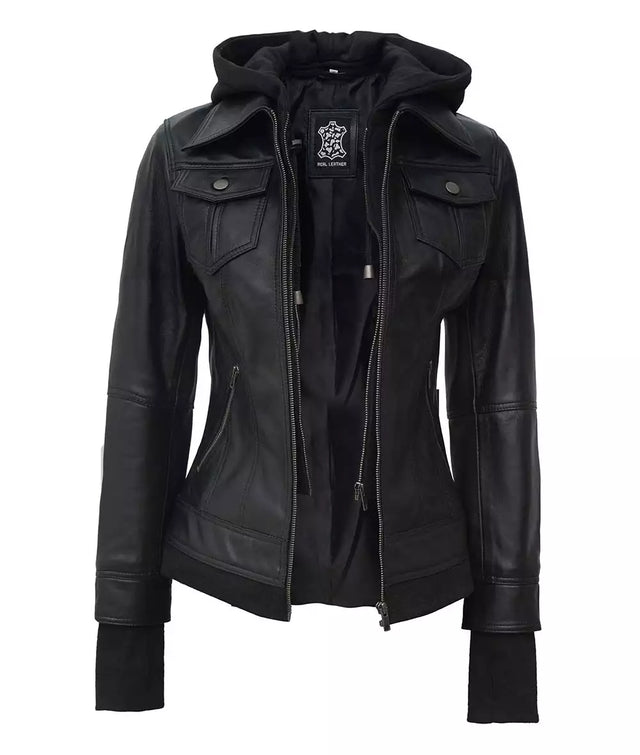 Womens Black Bomber Jacket With Hood