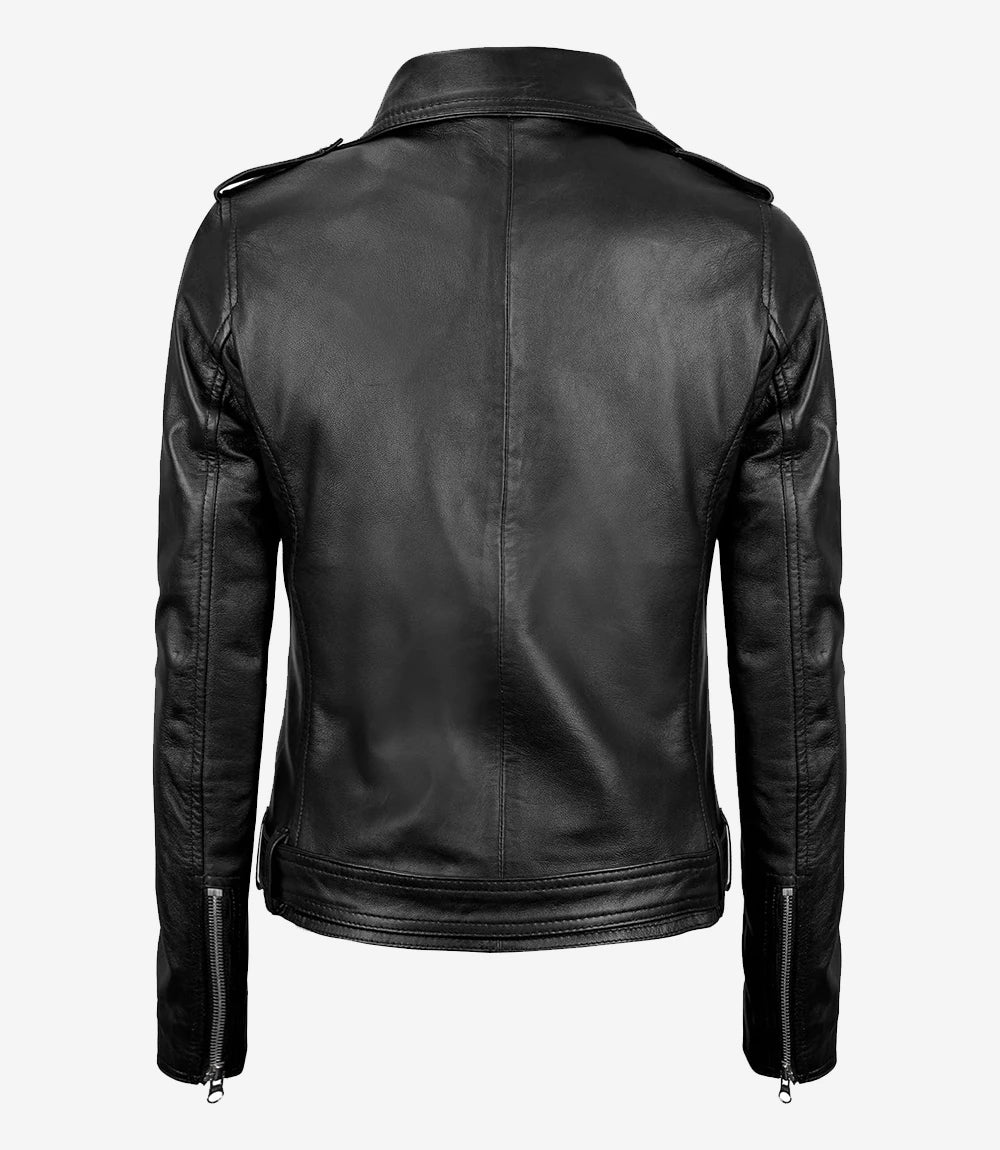 Womens Black Asymmetrical Moto Leather Jacket