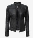 Womens Petite Black Leather Moto Jacket