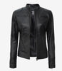 Womens Petite Black Leather Moto Jacket