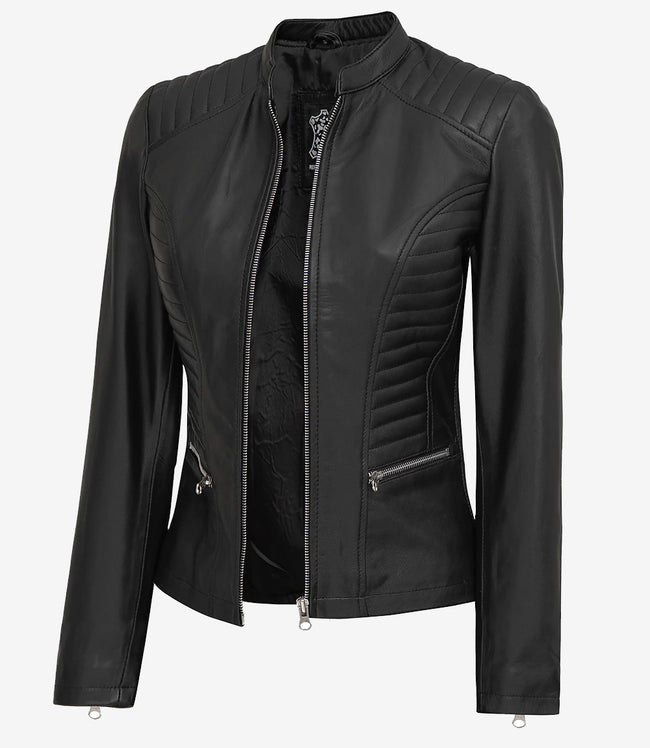Womens Tall Black Slim Fit Leather Jacket