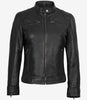 Womens Black Real Leather Moto Jacket