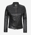 California Womens Black Leather Stand Up Collar Jacket