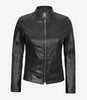 California Womens Black Leather Stand Up Collar Jacket