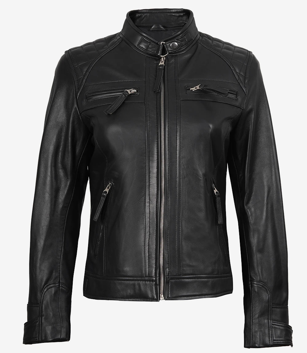 Womens Black Real Leather Motorcycle Jacket