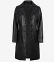 Womens 3 4 Length Black Wide Collar Leather Coat