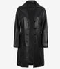 Womens 3 4 Length Black Wide Collar Leather Coat