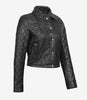 Womens Quilted Cropped Black Leather Jacket