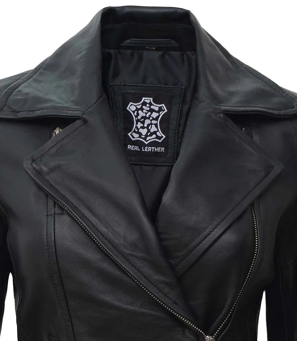 Asymmetrical Black Leather Biker Jacket Women