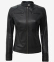 Womens Petite Black Leather Moto Jacket