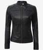 Womens Petite Black Leather Moto Jacket
