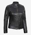California Womens Black Leather Stand Up Collar Jacket