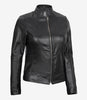 California Womens Black Leather Stand Up Collar Jacket