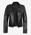 Womens Black Leather Moto Jacket