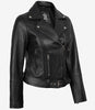 Womens Asymmetrical Black Leather Belted Biker Style  Jacket