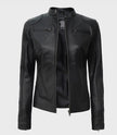 Womens Tall Black Leather Moto Jacket