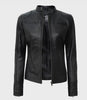 Womens Tall Black Leather Moto Jacket