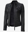 Womens Petite Black Leather Motorcycle Jacket