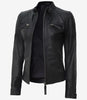 Womens Petite Black Leather Motorcycle Jacket