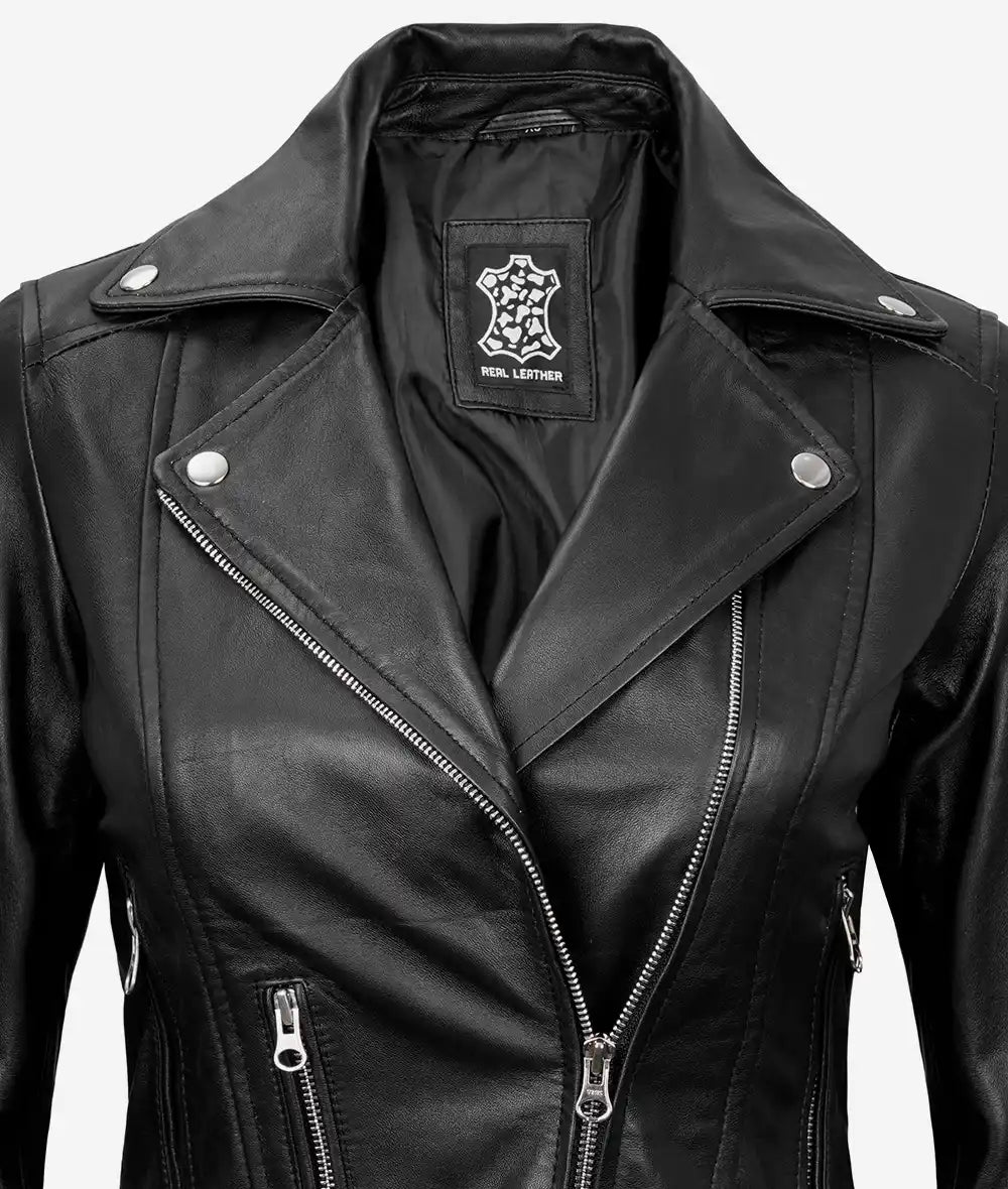 Womens Asymmetrical Black Motorcycle Leather Jacket