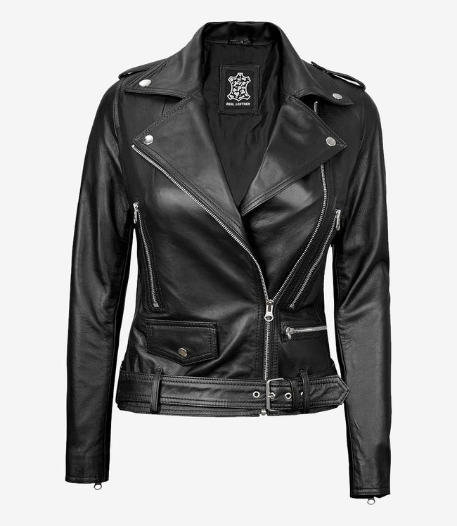 Womens Black Asymmetrical Moto Leather Jacket