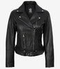 Womens Asymmetrical Black Leather Belted Biker Style  Jacket