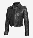 Womens Quilted Cropped Black Leather Jacket