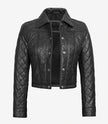 Womens Quilted Cropped Black Leather Jacket