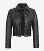 Womens Quilted Cropped Black Leather Jacket