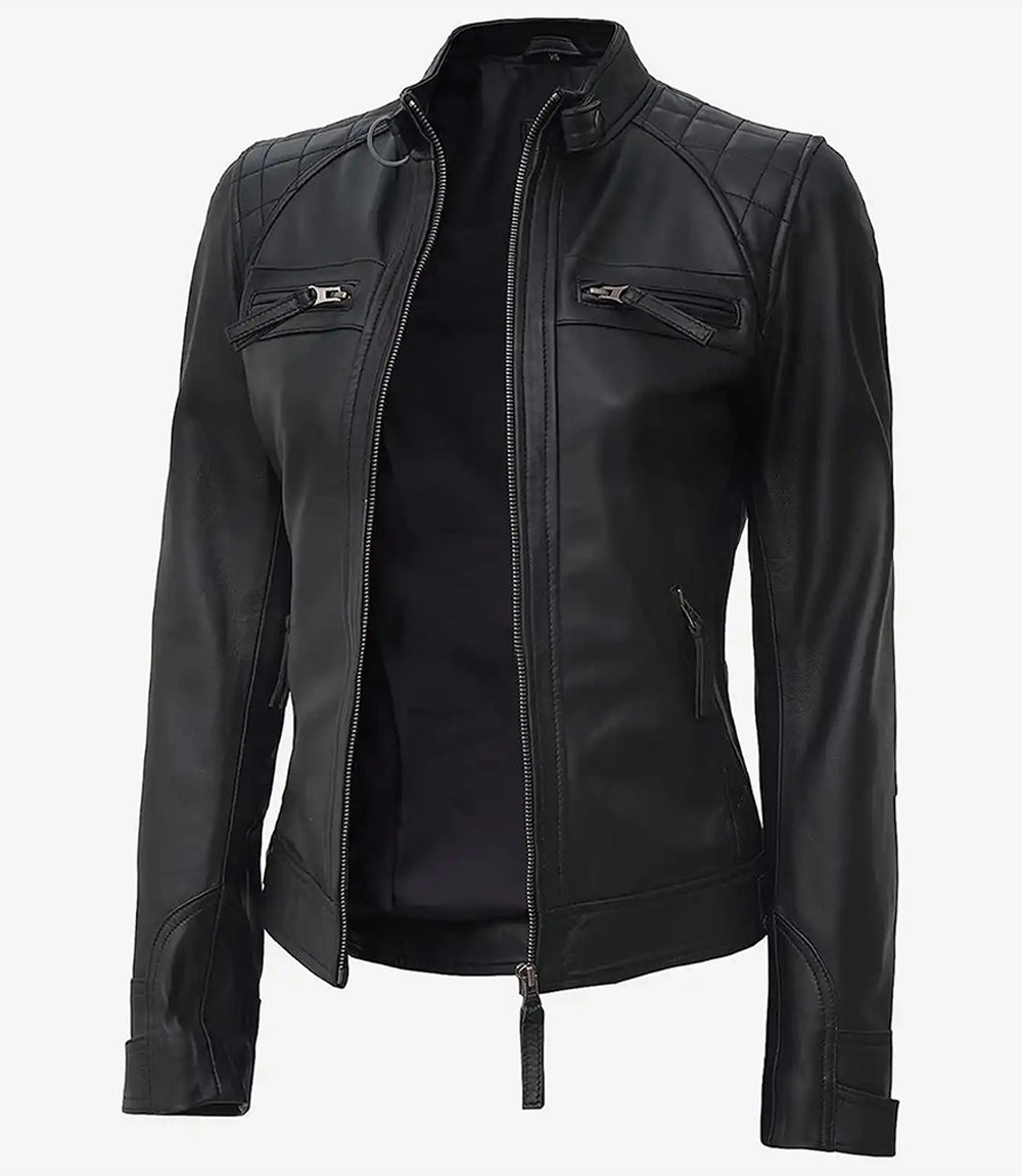 Womens Tall Black Leather Motorcycle Jacket