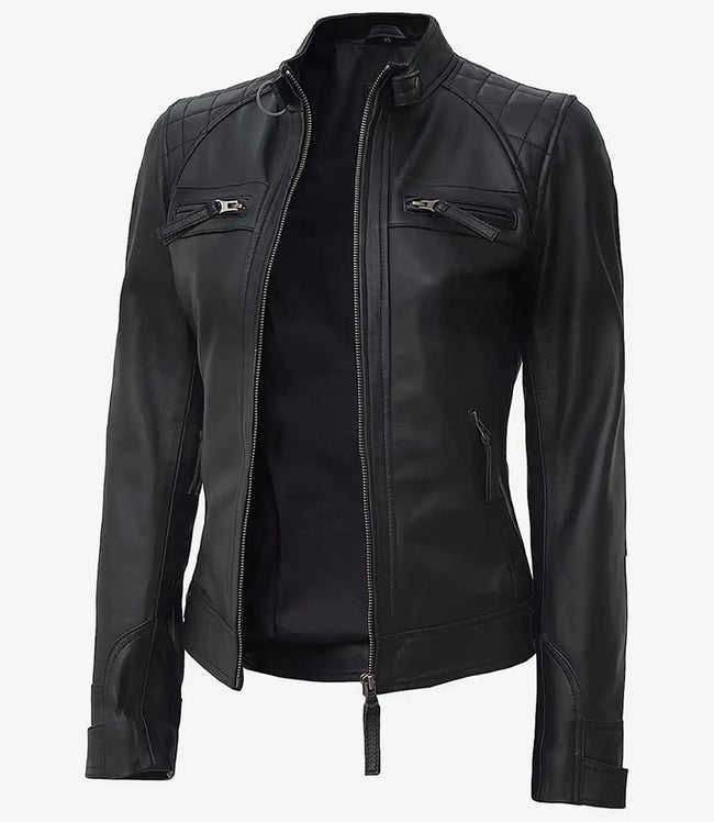 Womens Tall Black Leather Motorcycle Jacket