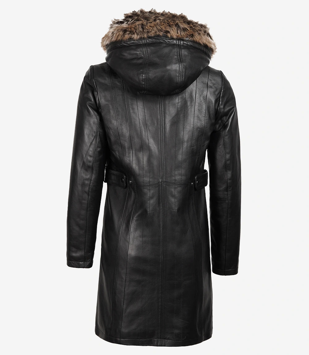 Womens Black Leather Coat With Fur Trim