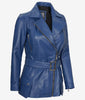 Womens Asymmetrical Blue Belted Moto Leather Jacket