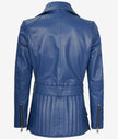 Womens Asymmetrical Blue Belted Moto Leather Jacket