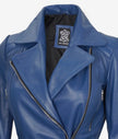 Womens Asymmetrical Blue Belted Moto Leather Jacket