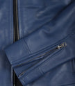 Womens Biker Racer Blue Leather Jacket