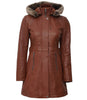 Womens Brown Leather Coat With Fur Hood