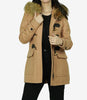 Womens Camel Wool Coat With Fur Trim Hood