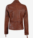 Cognac Asymmetrical Leather Biker Jacket Women