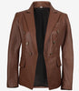 Double Breasted Cognac Leather Blazer Women