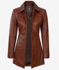 Womens Tall Cognac 3 Quarter Leather Coat