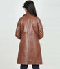 Women Long Cognac Leather Car Coat
