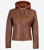 Womens Brown Hooded Leather Jacket